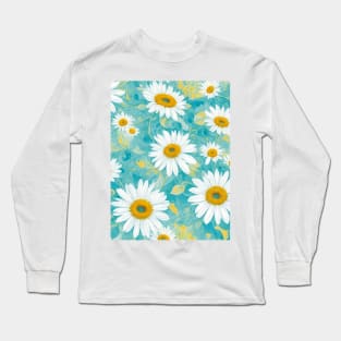 White daisies psychedelic pattern Long Sleeve T-Shirt